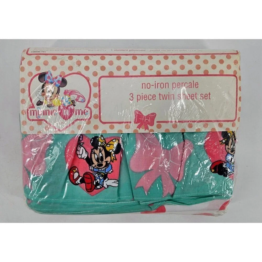 Vtg New Minnie N Me No Iron Percale 3 Piece Twin Sheet Set Friends Forever